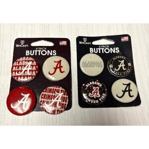 University of Alabama Crimson Tide 8 Pack Assorted Pin Buttons Set Roll Tide New